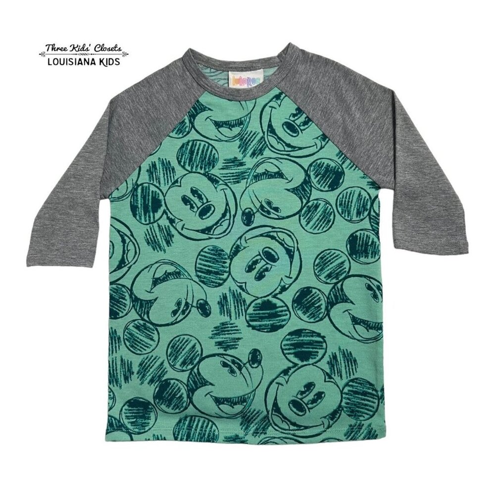 LulaRoe Sz 2 Green Disney Mickey Mouse Raglan Shirt